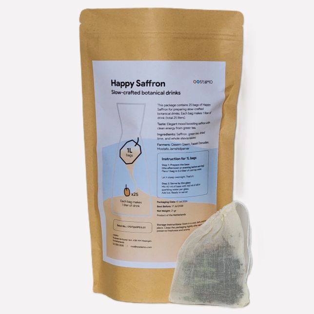 Smaakmaker voor water Happy Saffron - Saffraan, limoen & groene thee 1L bag