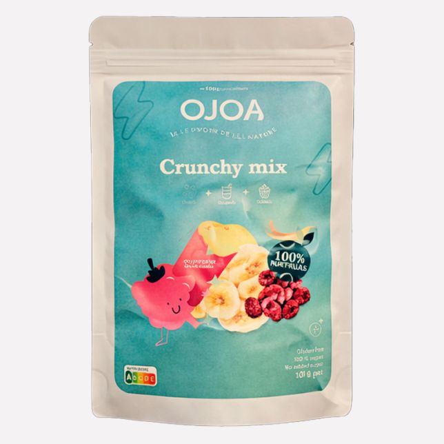 Crunchy gedroogde fruitmix (appel, banaan, framboos)