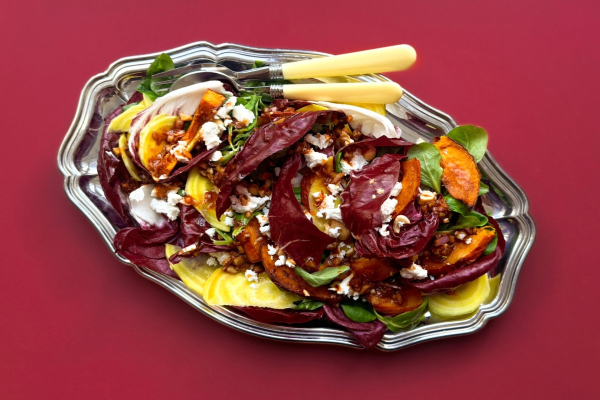 Salade met geroosterde pompoen en v’duja dressing