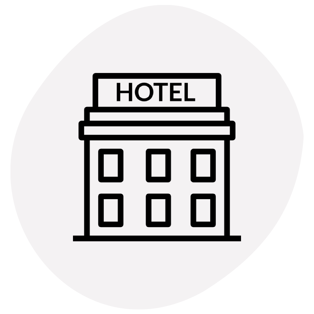 Een pictogram van een hotel om de doelgroep 'hotellerie' aan te spreken