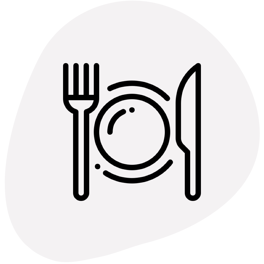 Pictogram van een bord en mes en vork om de doelgroep 'restaurants' aan te spreken